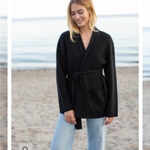 Black Belted Open-Front Cardigan Sweater - Women's